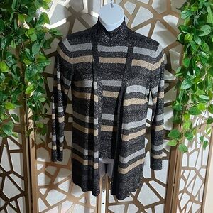 Cable & Gauge Black, Silver and Gold Striped Sweater Set, XL
